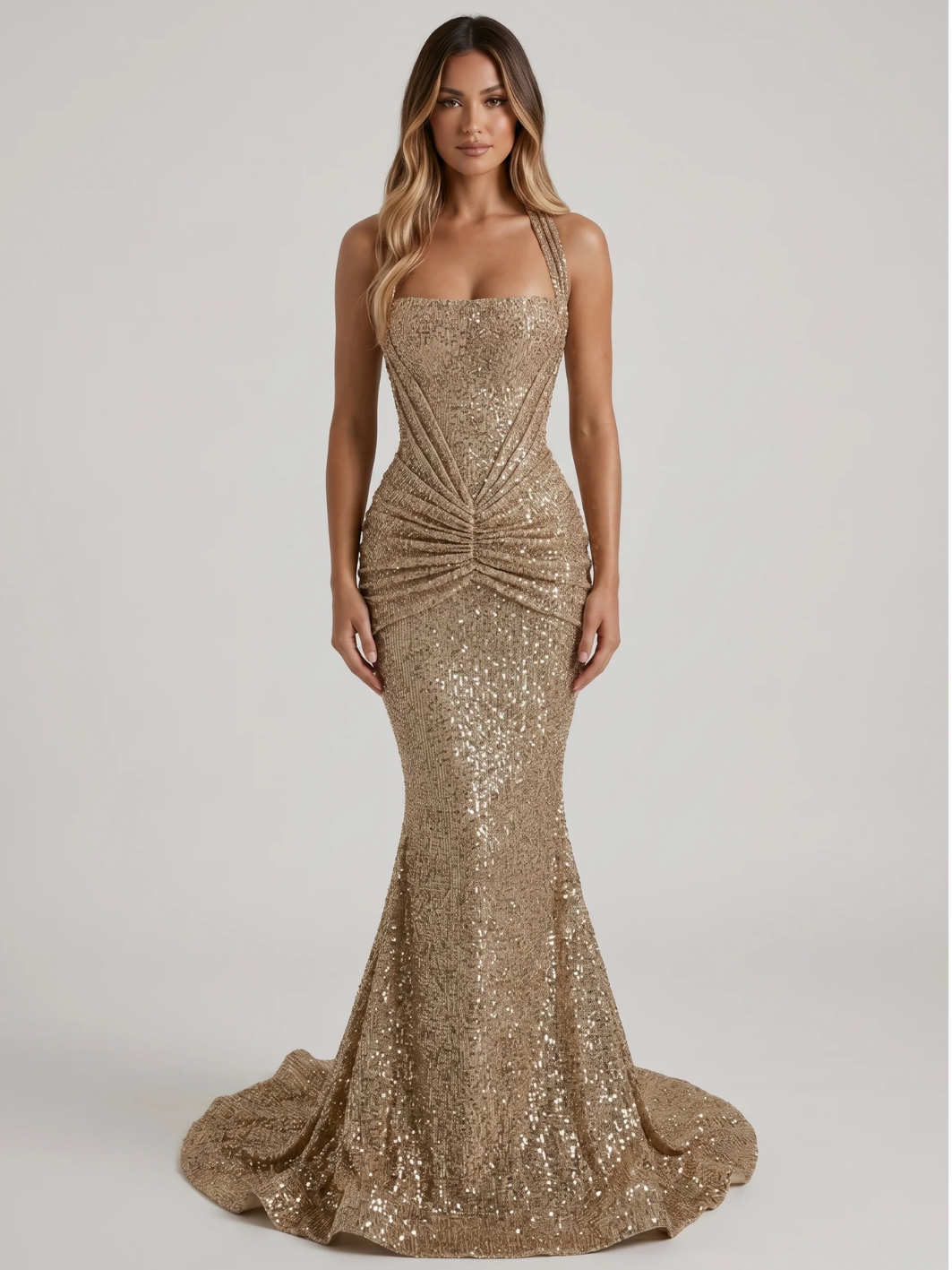CELESTINE Women's Sequin Corset Halter Mermaid Maxi Gown