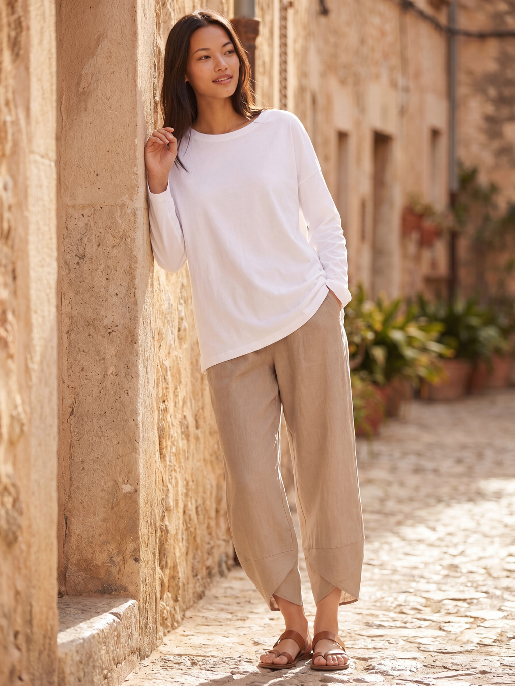 ODETTE Women's Tapered Linen Summer Pants with Pockets