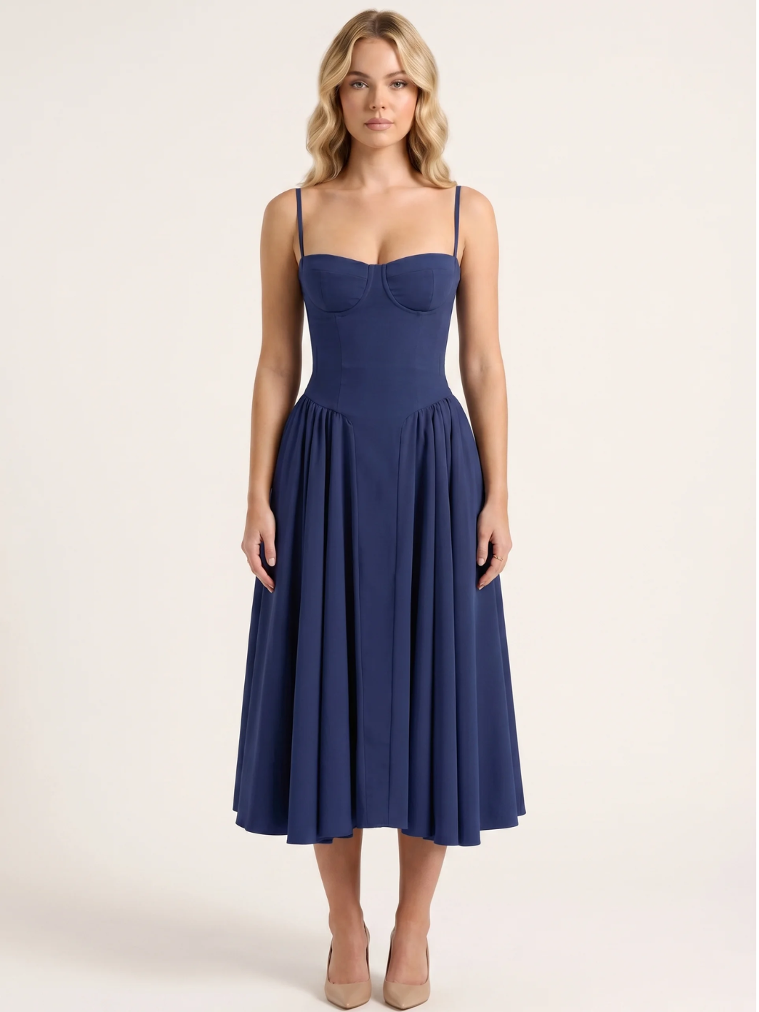 ROELLA Women's Strapless Corset Bodice Full-Skirt Midi Dress