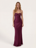 EMBER Women's Sequin Sweetheart Satin Maxi Dress with Lace-Up Back