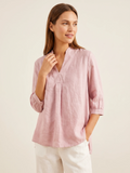 SLOANE Women's Three-Quarter Sleeve Linen Popover Blouse