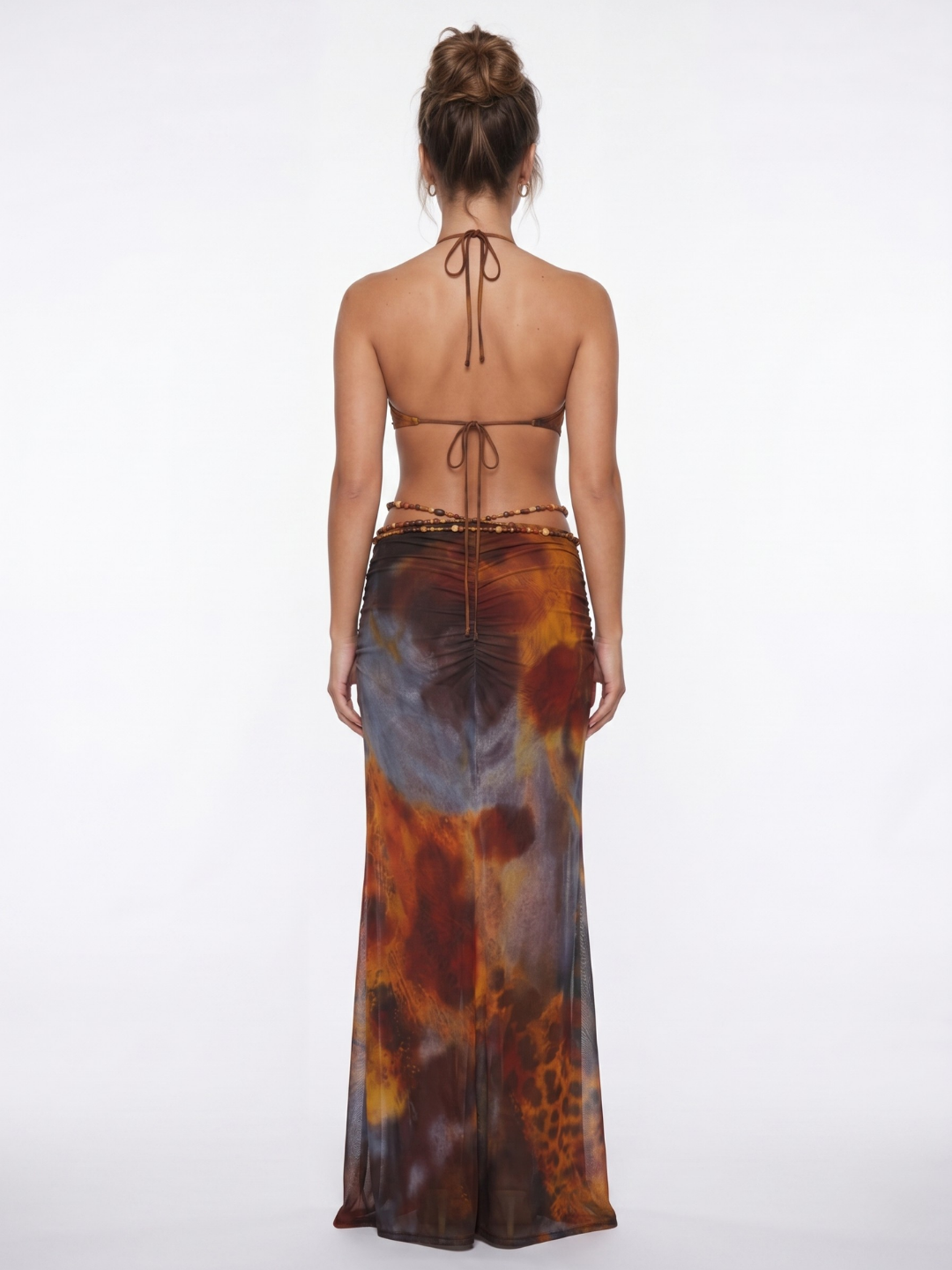 CASSIDY Women's Animal Print Deep Plunge Halterneck Maxi Dress