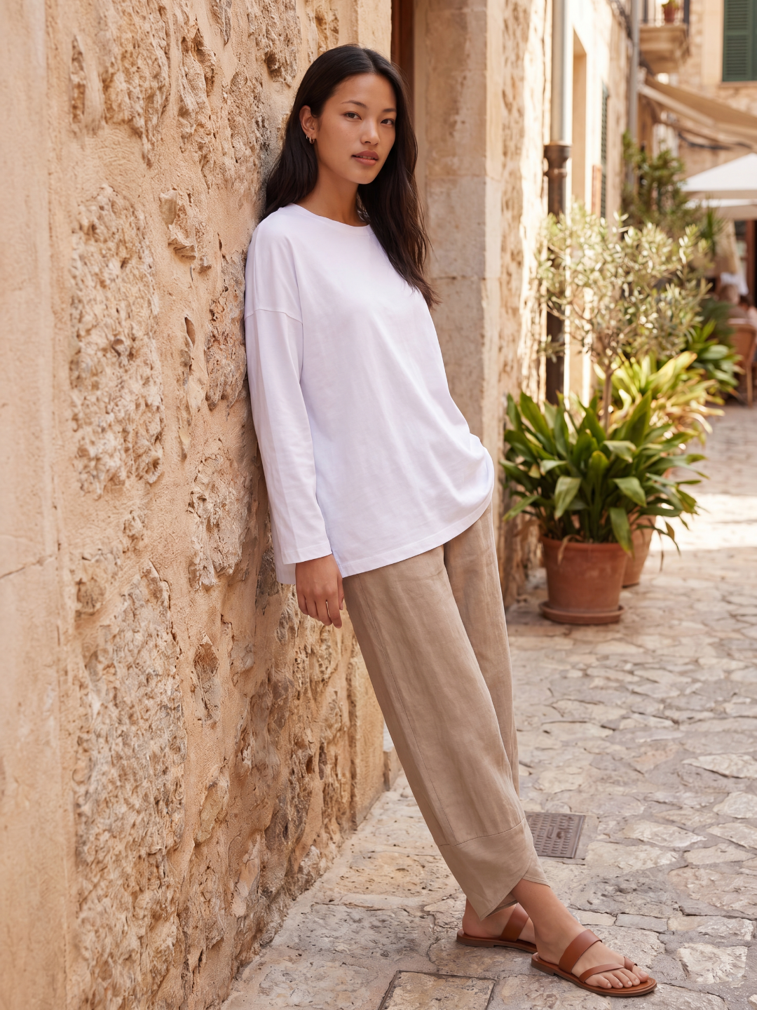 ODETTE Women's Tapered Linen Summer Pants with Pockets