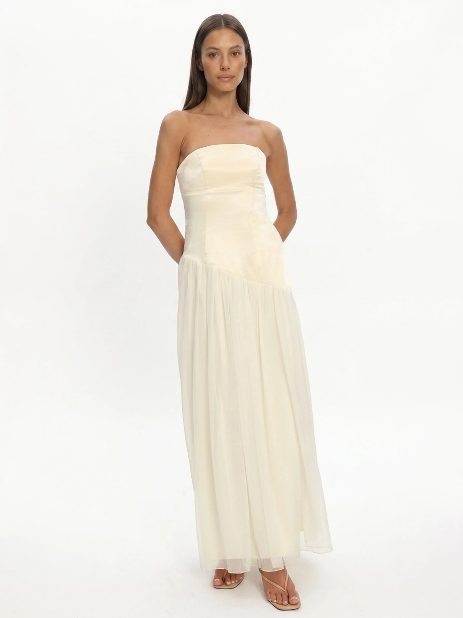 SIGRID Women's Strapless Asymmetric Drop-Waist Maxi Dress