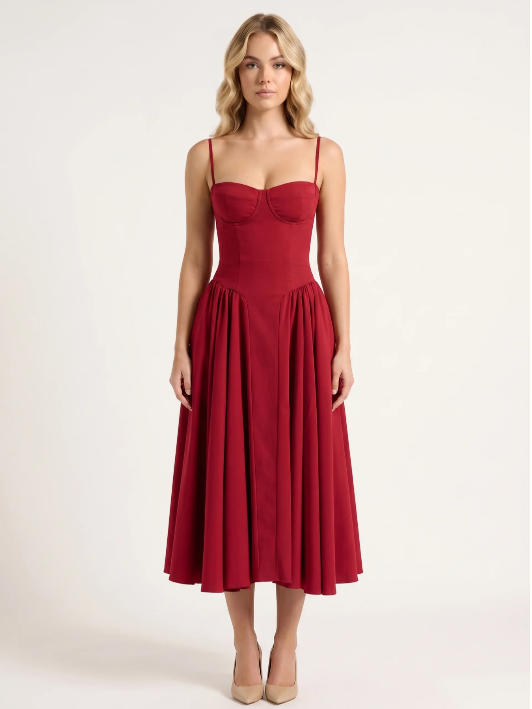 ROELLA Women's Strapless Corset Bodice Full-Skirt Midi Dress