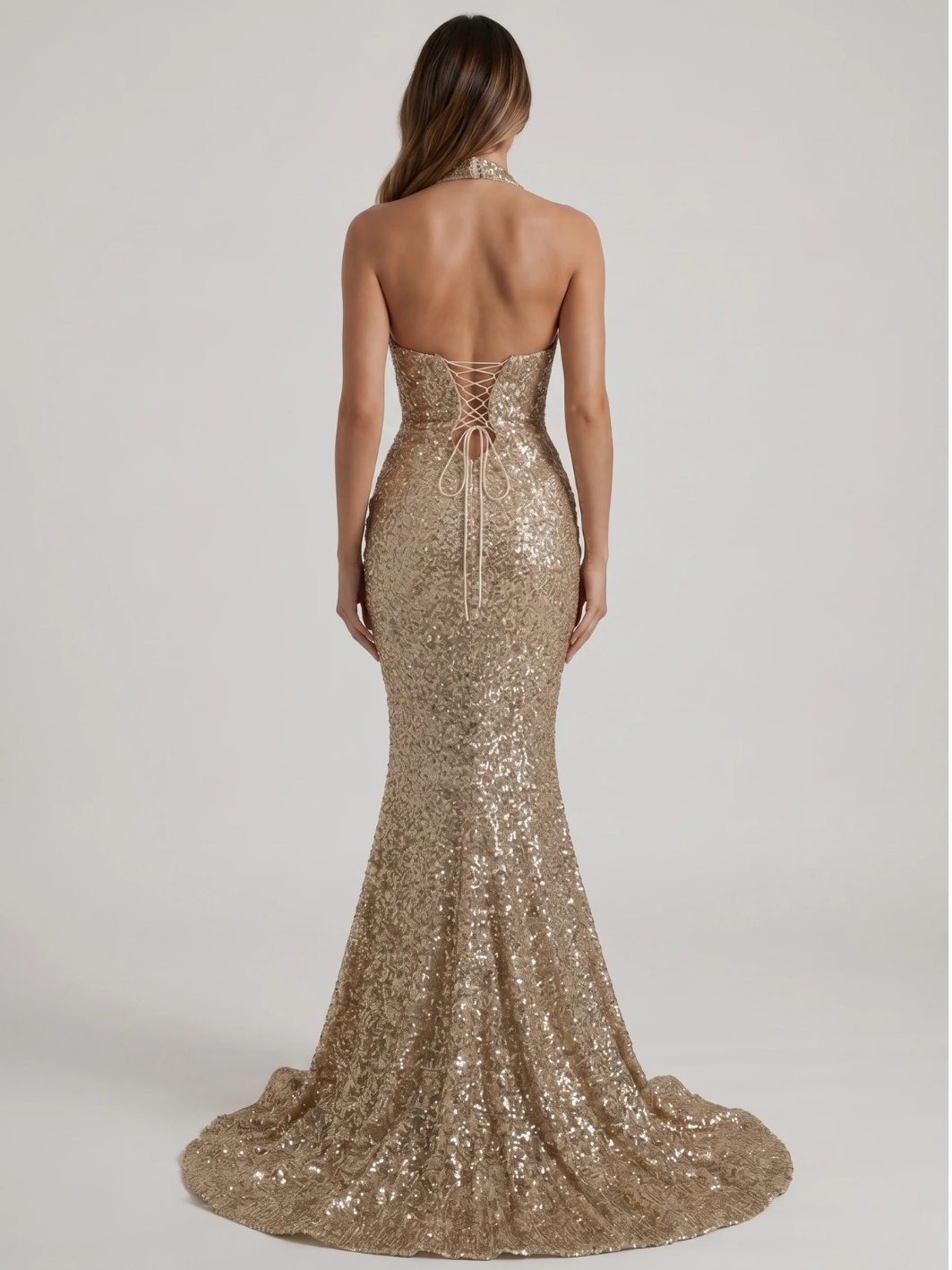CELESTINE Women's Sequin Corset Halter Mermaid Maxi Gown