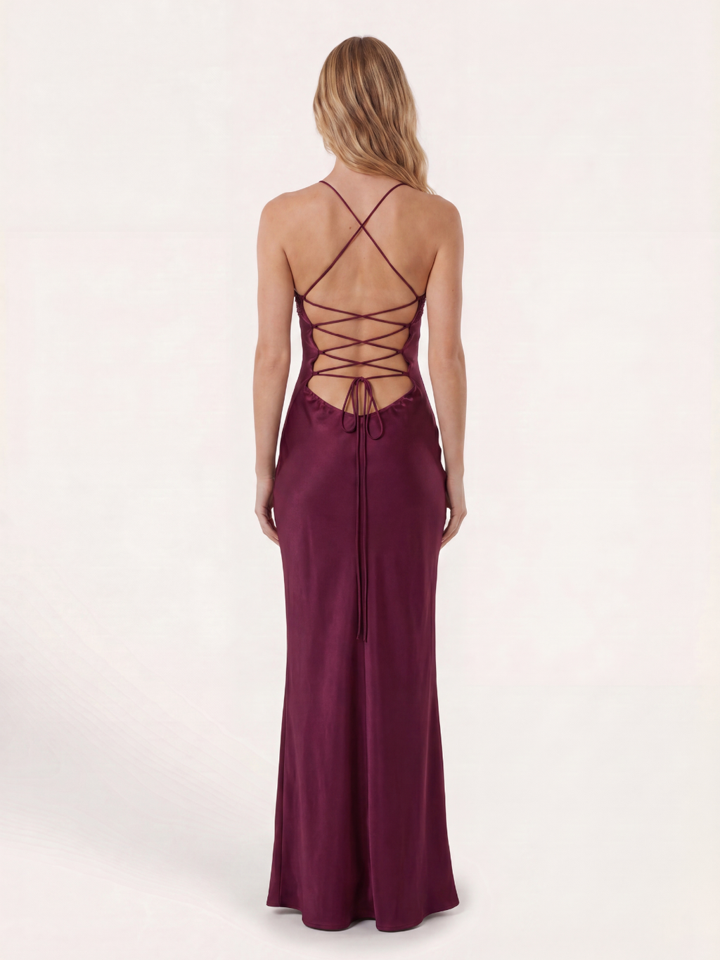 EMBER Women's Sequin Sweetheart Satin Maxi Dress with Lace-Up Back