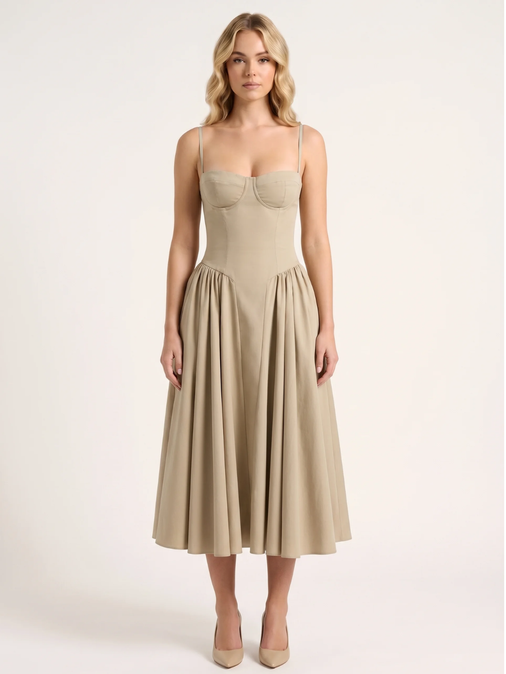 ROELLA Women's Strapless Corset Bodice Full-Skirt Midi Dress