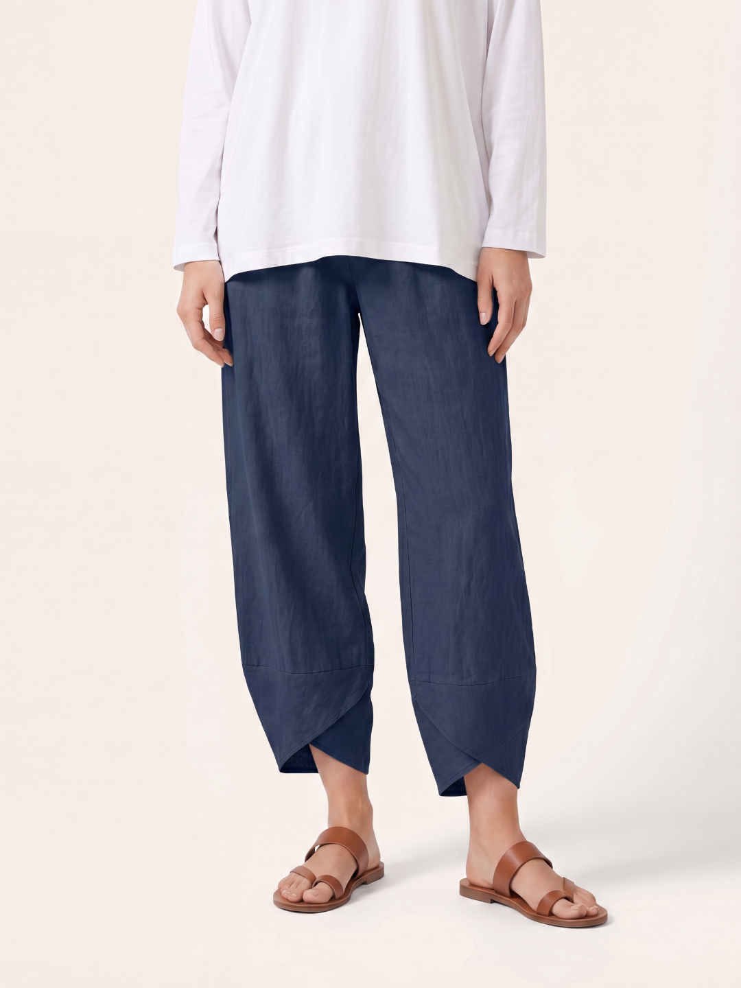 ODETTE Women's Tapered Linen Summer Pants with Pockets