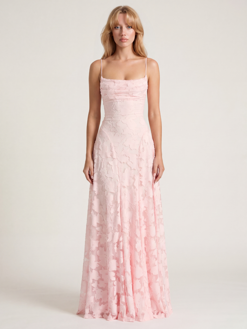 CAMILLE Women's Cowl Neck Butterfly Applique Lace-Up Maxi Dress