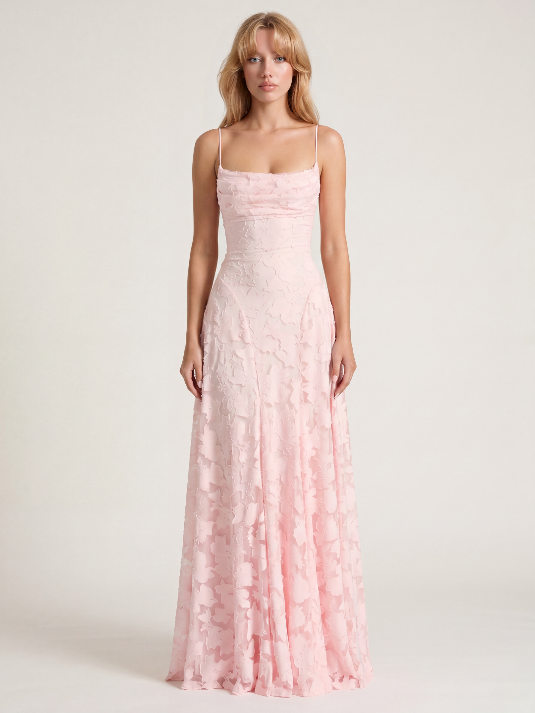 CAMILLE Women's Cowl Neck Butterfly Applique Lace-Up Maxi Dress