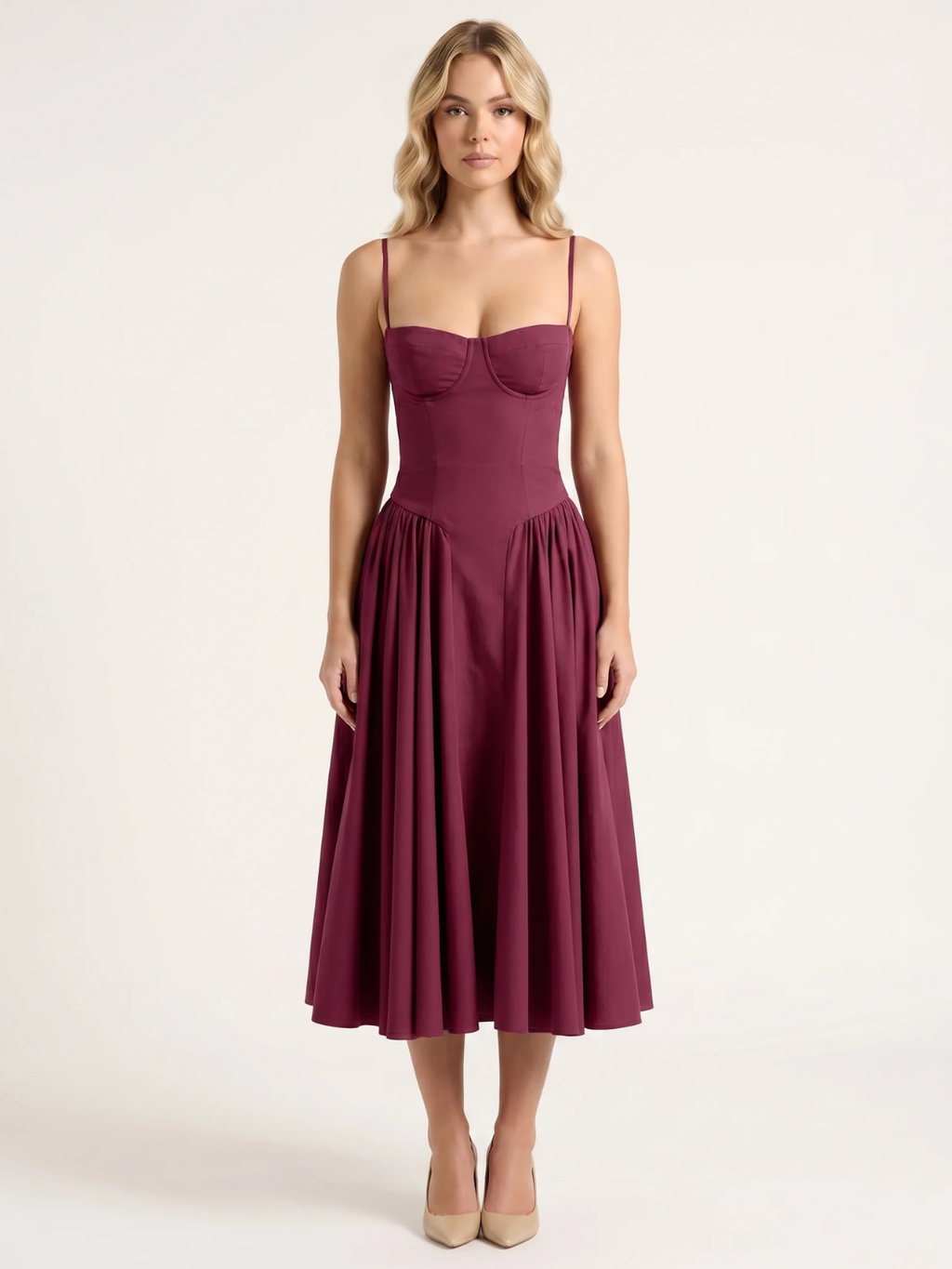 ROELLA Women's Strapless Corset Bodice Full-Skirt Midi Dress