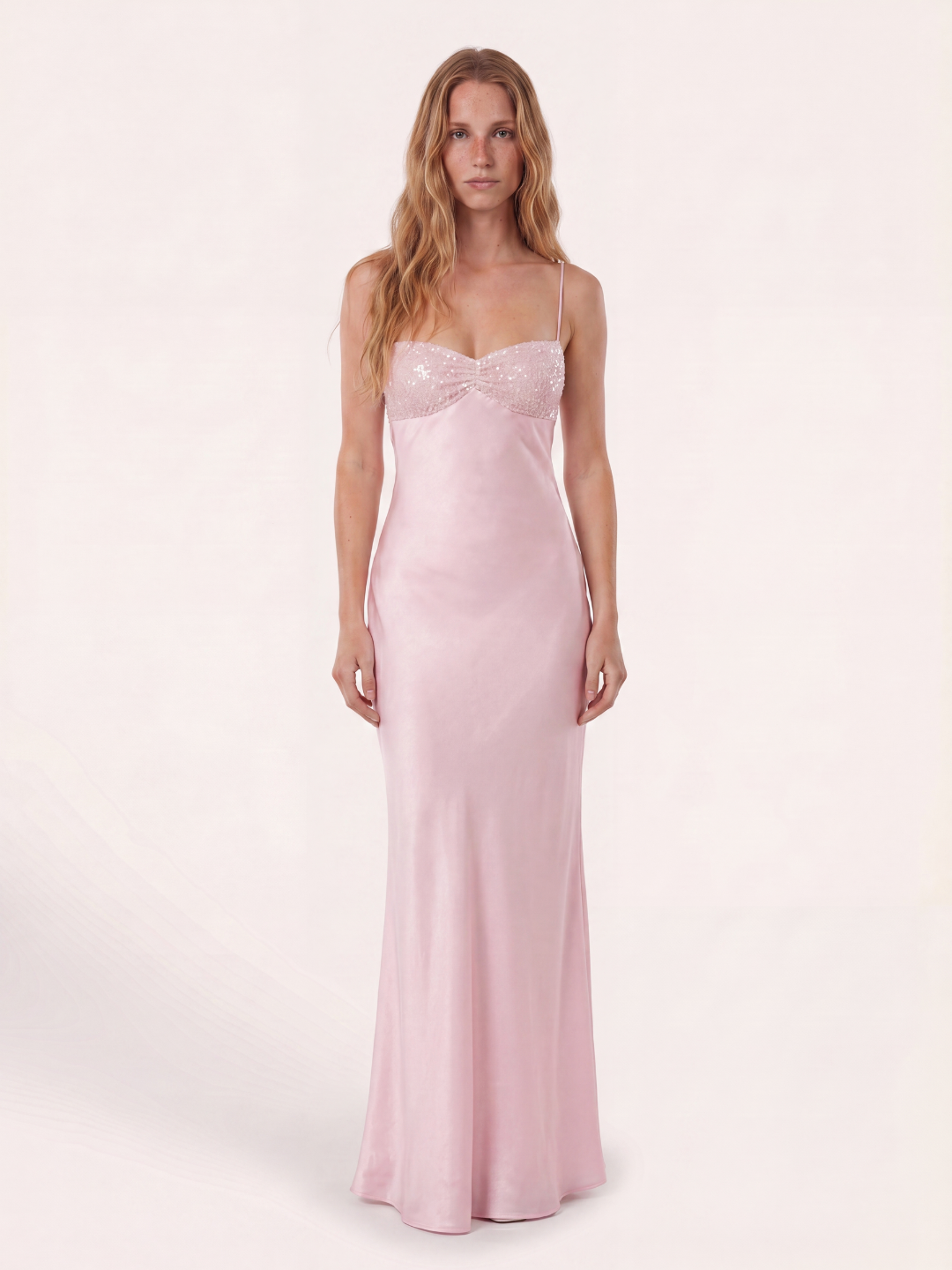 EMBER Women's Sequin Sweetheart Satin Maxi Dress with Lace-Up Back