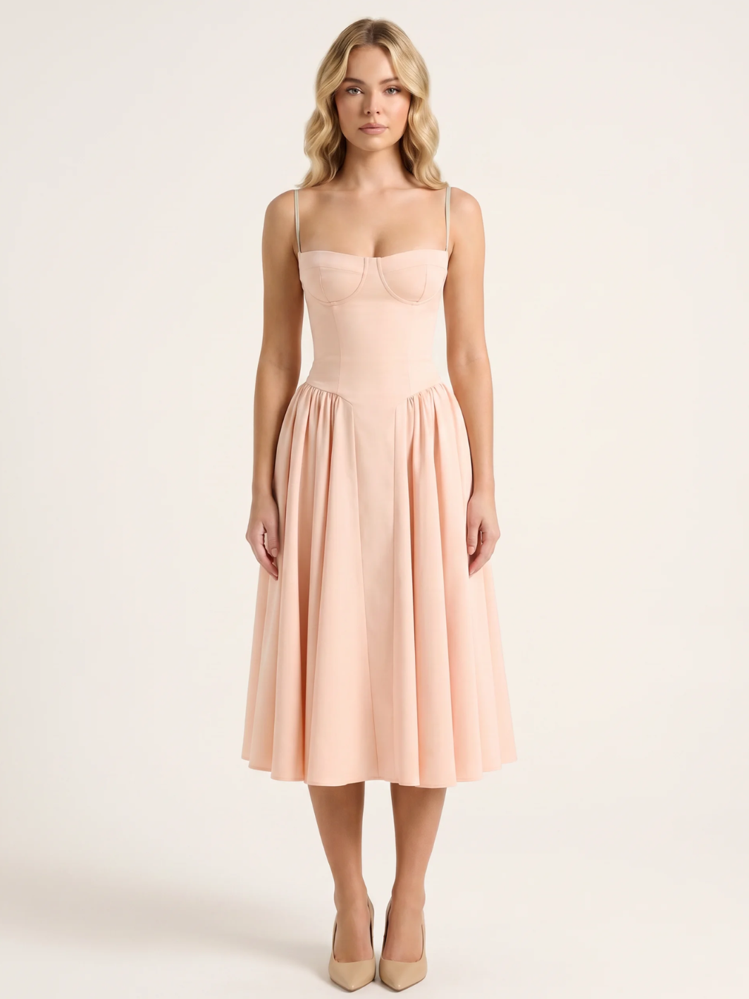 ROELLA Women's Strapless Corset Bodice Full-Skirt Midi Dress