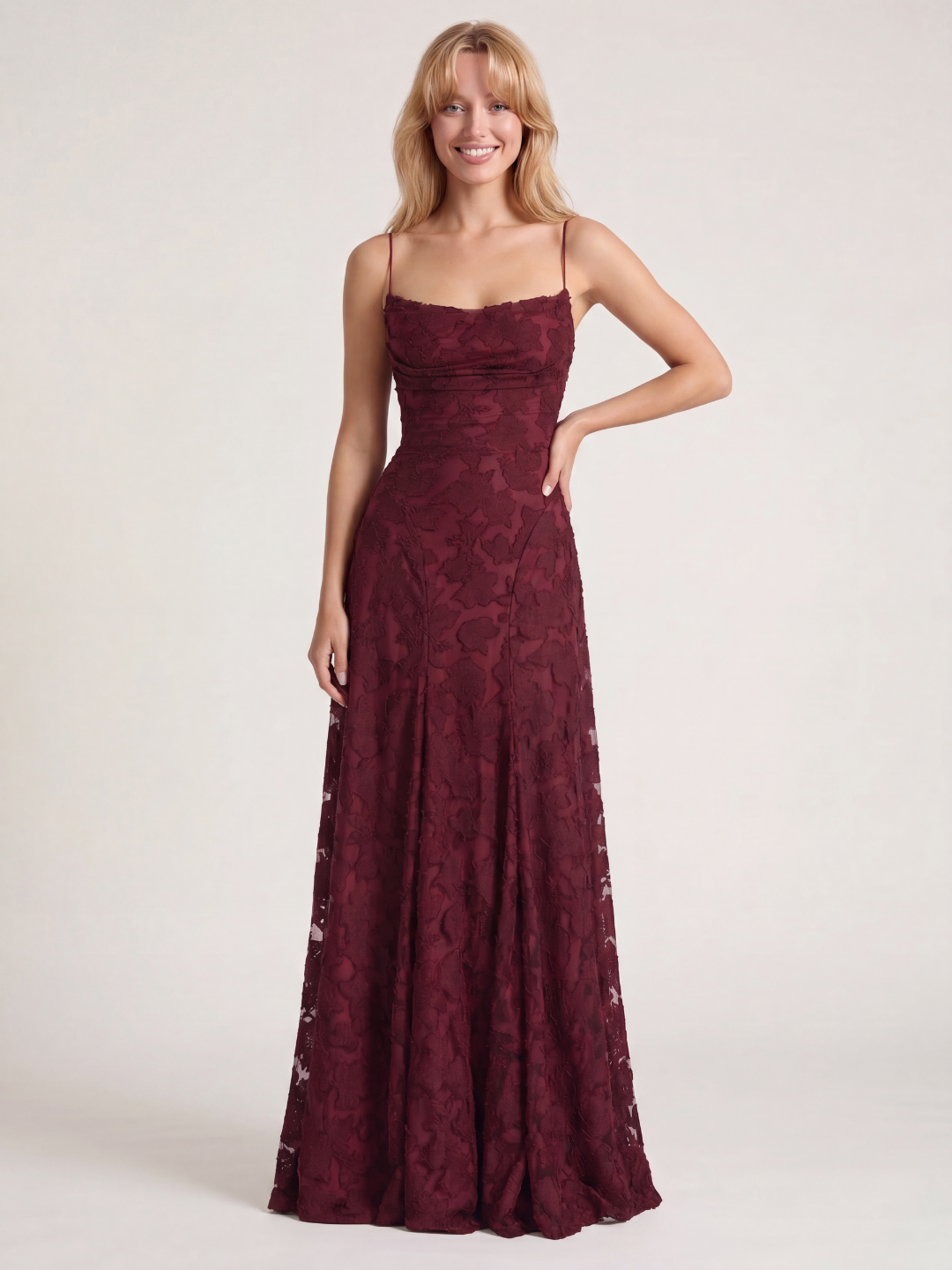CAMILLE Women's Cowl Neck Butterfly Applique Lace-Up Maxi Dress