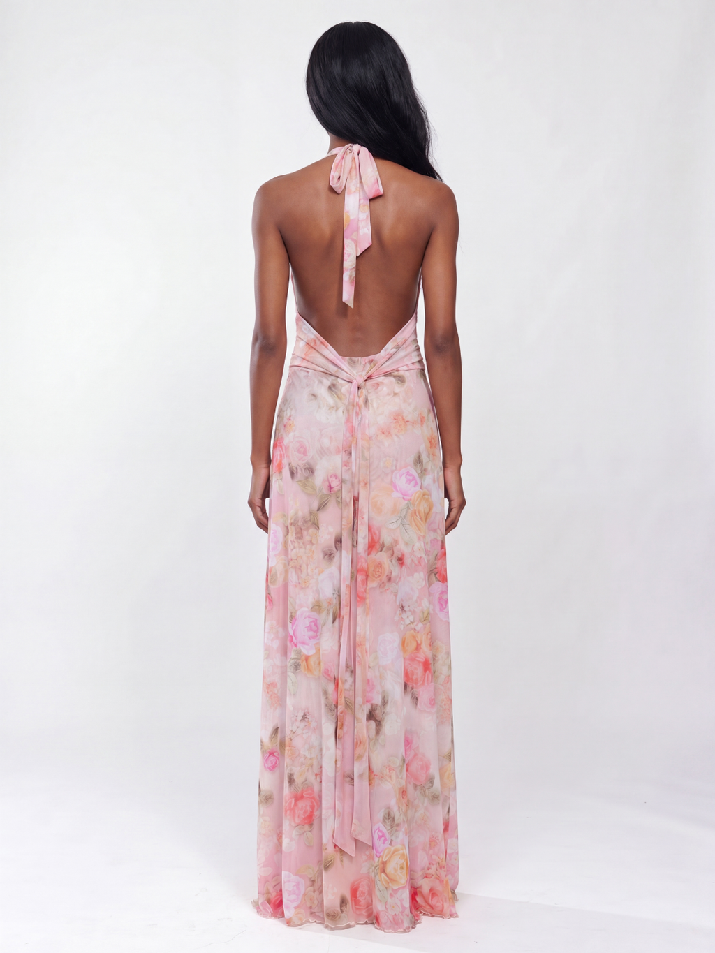 BEATRIX Women's Floral Deep V-Neck Halter Maxi Dress