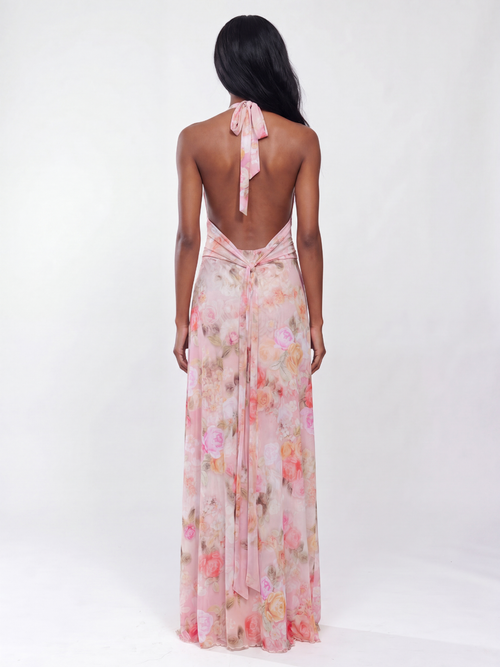 BEATRIX Women's Floral Deep V-Neck Halter Maxi Dress