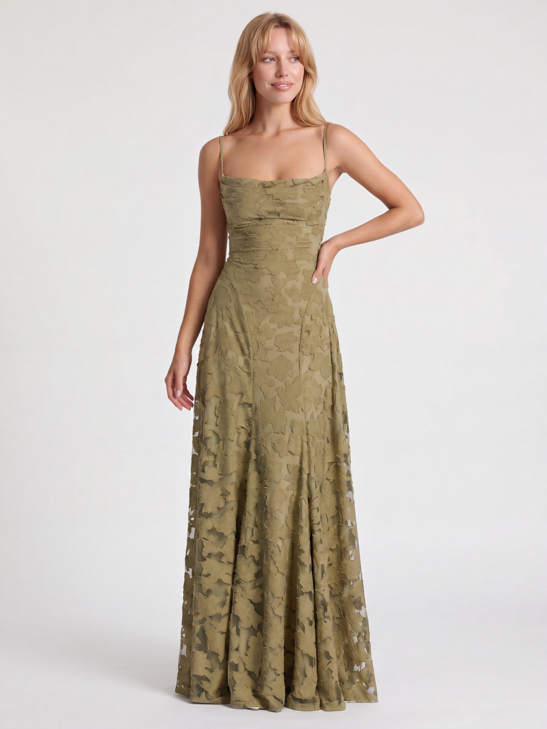 CAMILLE Women's Cowl Neck Butterfly Applique Lace-Up Maxi Dress