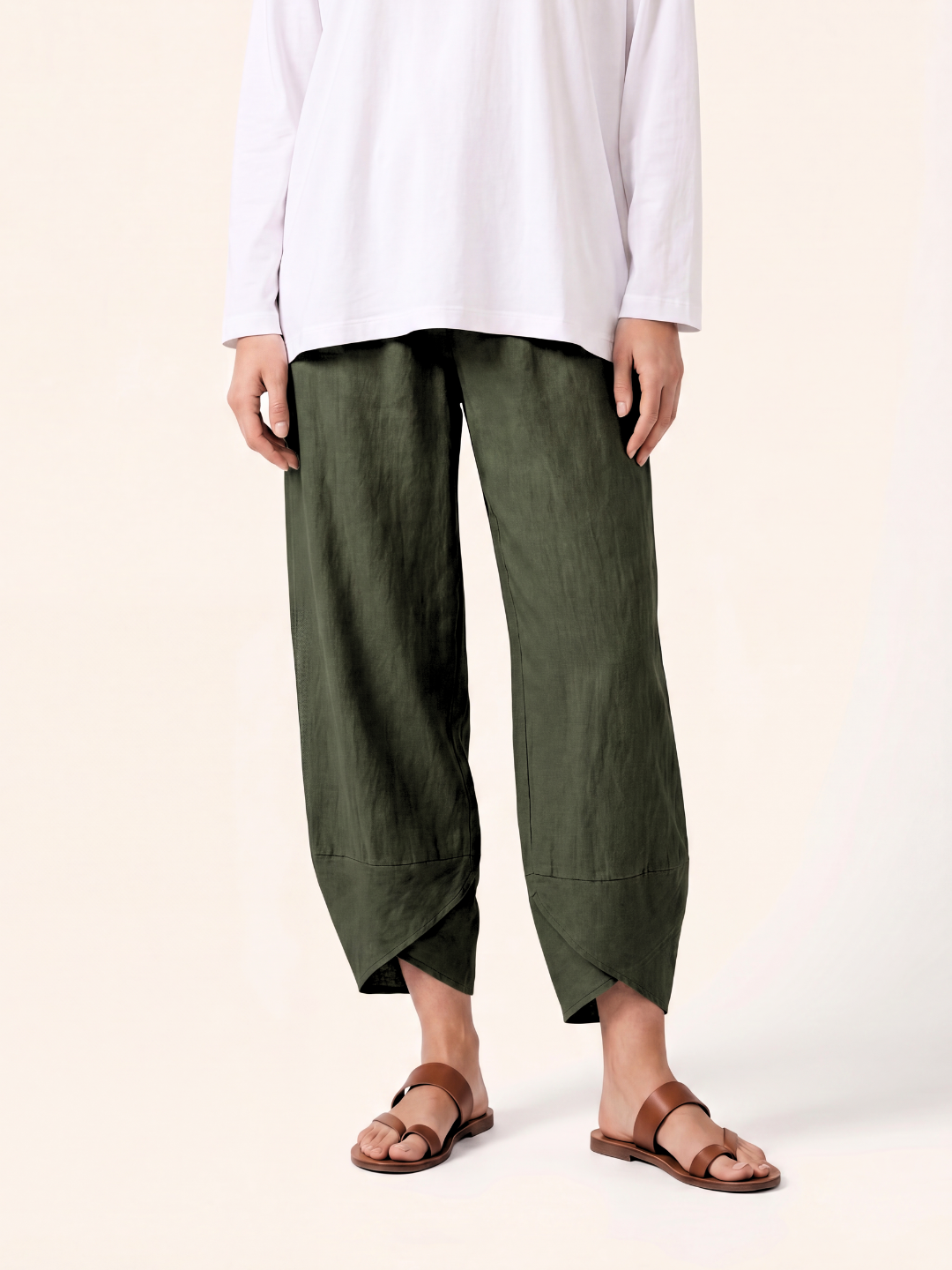 ODETTE Women's Tapered Linen Summer Pants with Pockets