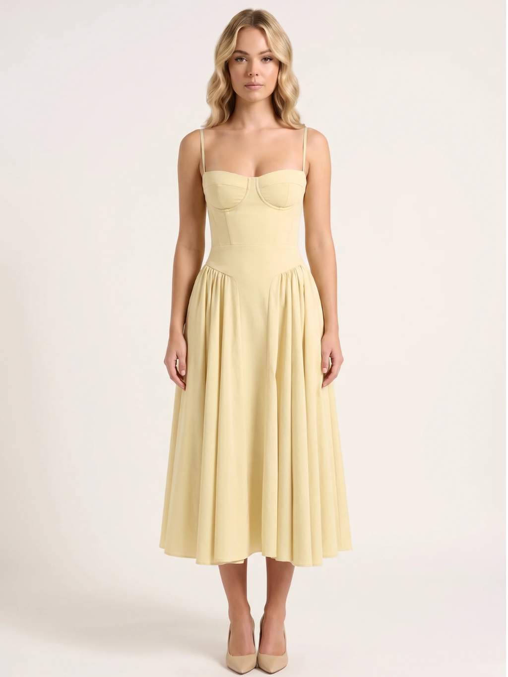 ROELLA Women's Strapless Corset Bodice Full-Skirt Midi Dress