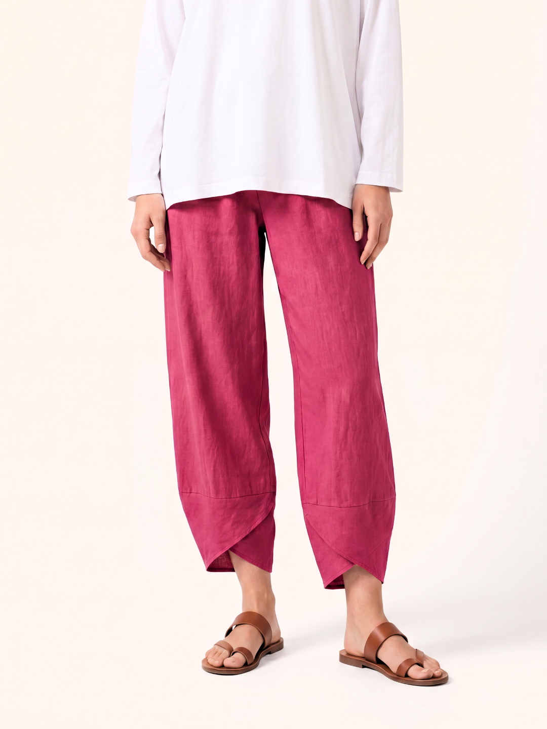 ODETTE Women's Tapered Linen Summer Pants with Pockets