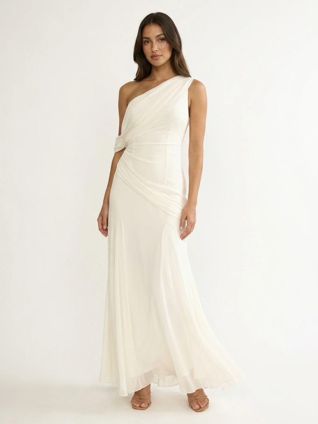 SOLVEIG Women's Asymmetric Draped One-Shoulder Maxi Gown