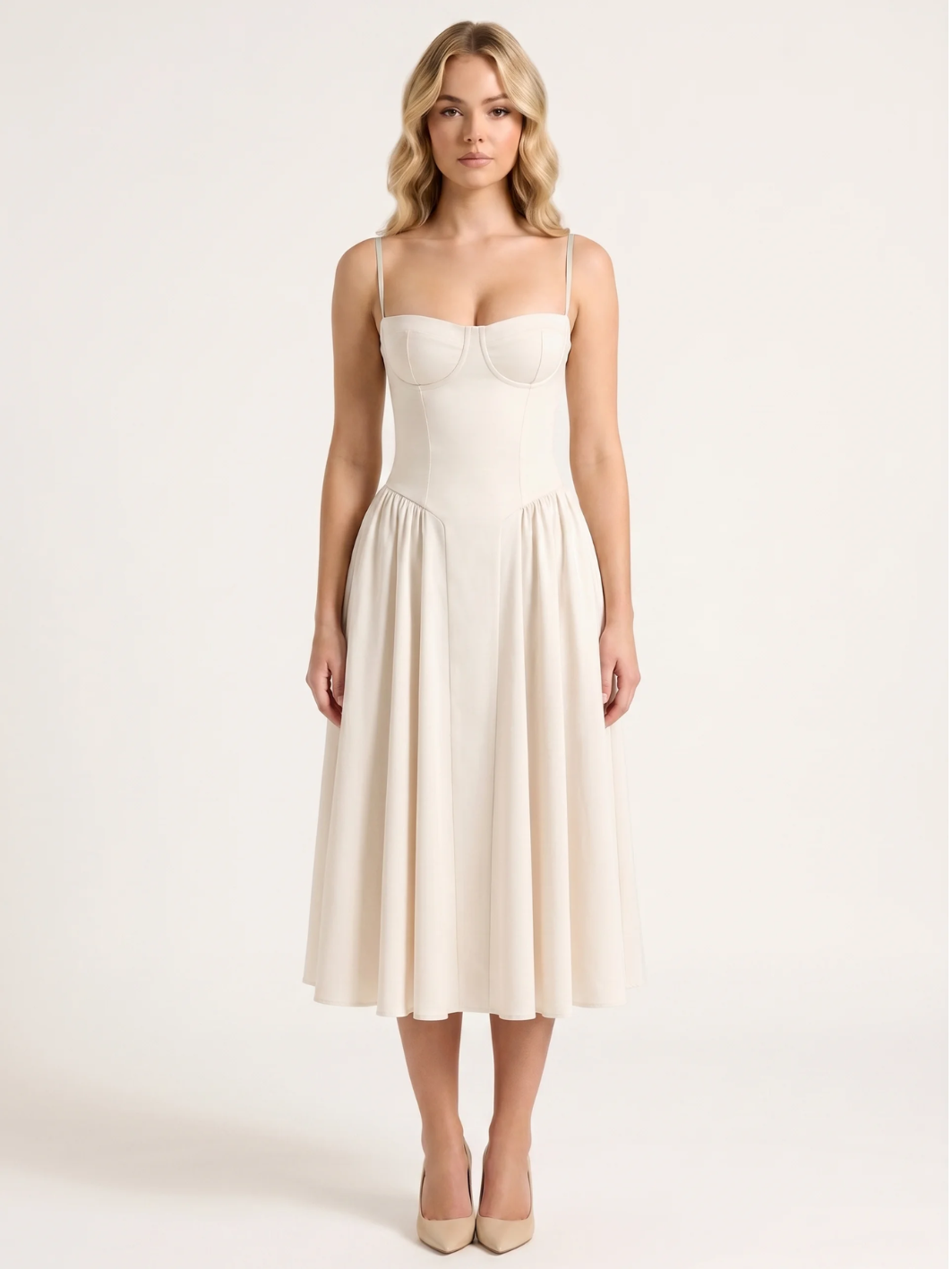 ROELLA Women's Strapless Corset Bodice Full-Skirt Midi Dress