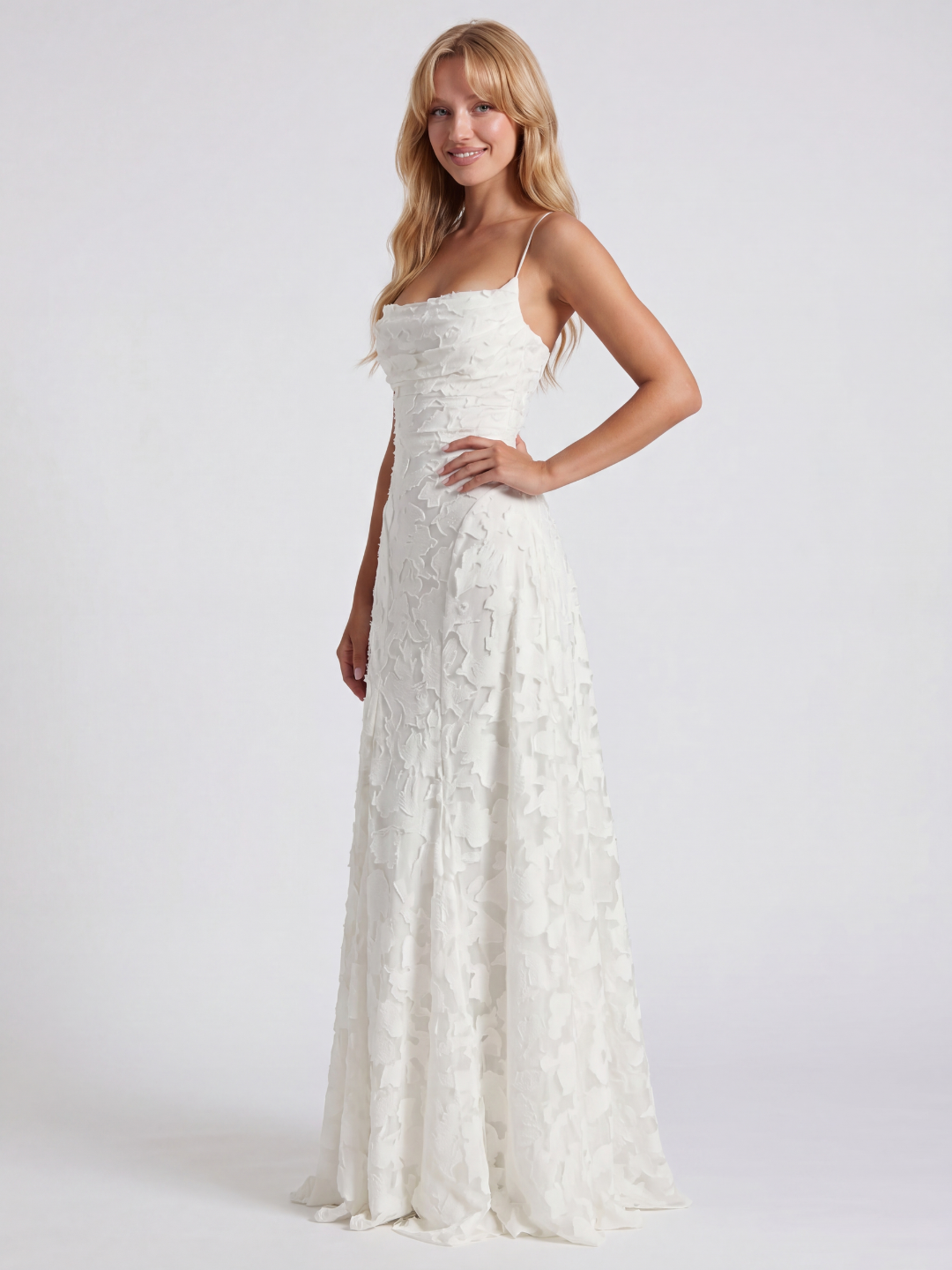 CAMILLE Women's Cowl Neck Butterfly Applique Lace-Up Maxi Dress