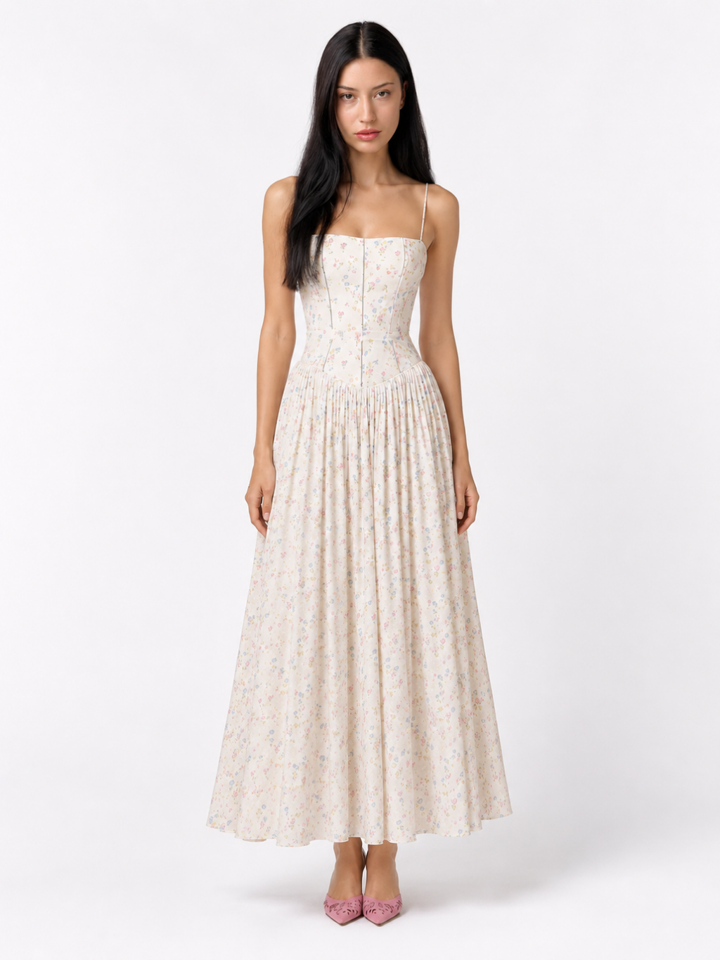 MARIAH Women's Floral Corset Drop Waist Midi Dress
