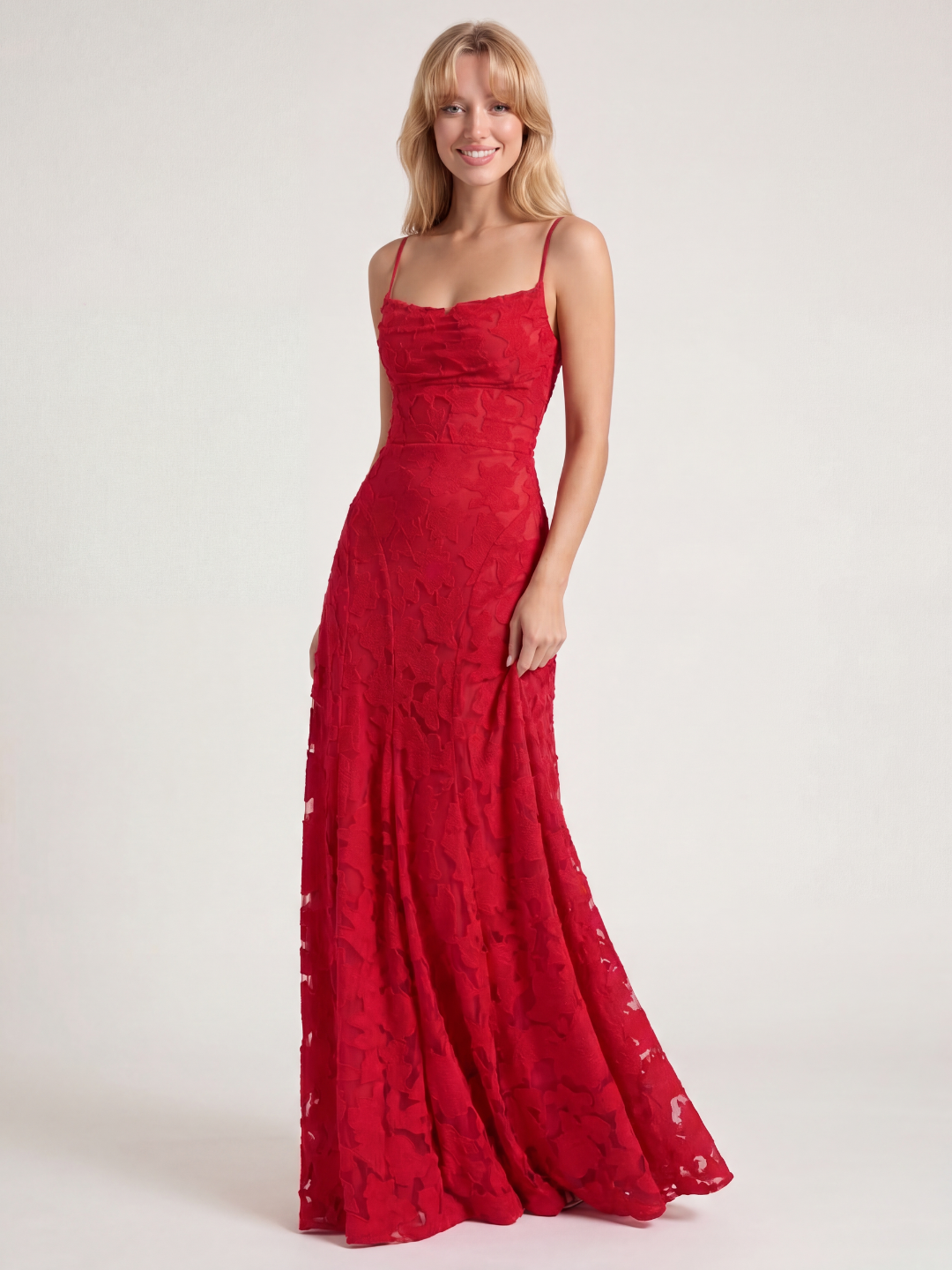 CAMILLE Women's Cowl Neck Butterfly Applique Lace-Up Maxi Dress