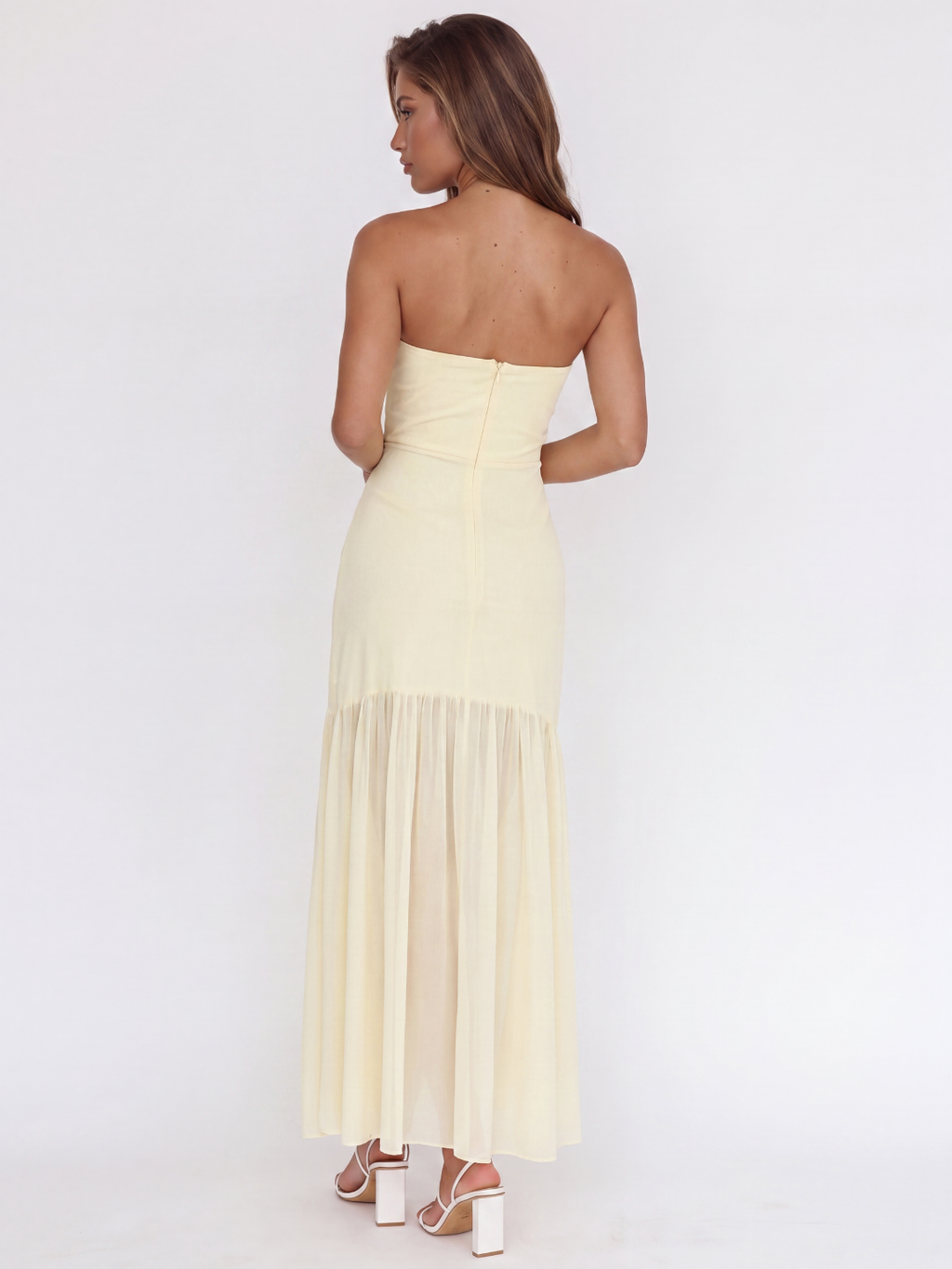PRIYA Women's Strapless Sheer-Hem Drop-Waist Midi Dress