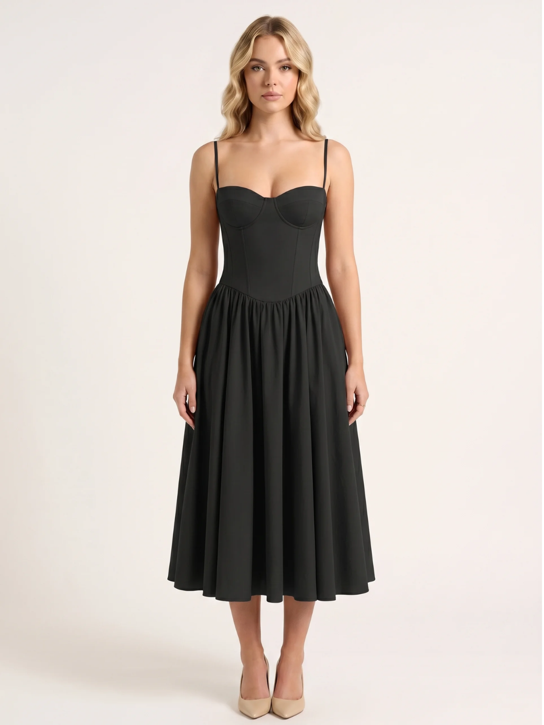ROELLA Women's Strapless Corset Bodice Full-Skirt Midi Dress