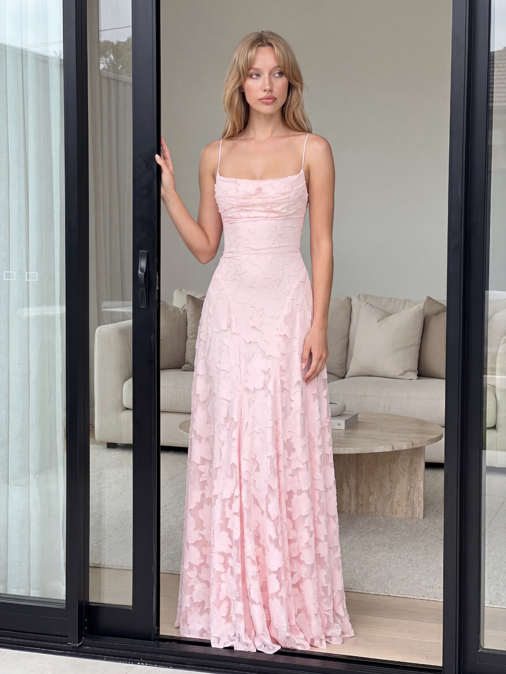 CAMILLE Women's Cowl Neck Butterfly Applique Lace-Up Maxi Dress