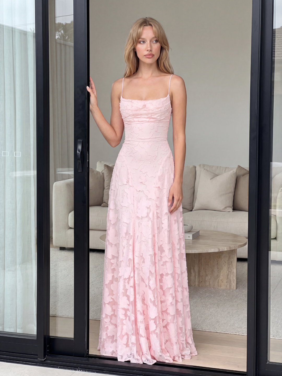 CAMILLE Women's Cowl Neck Butterfly Applique Lace-Up Maxi Dress