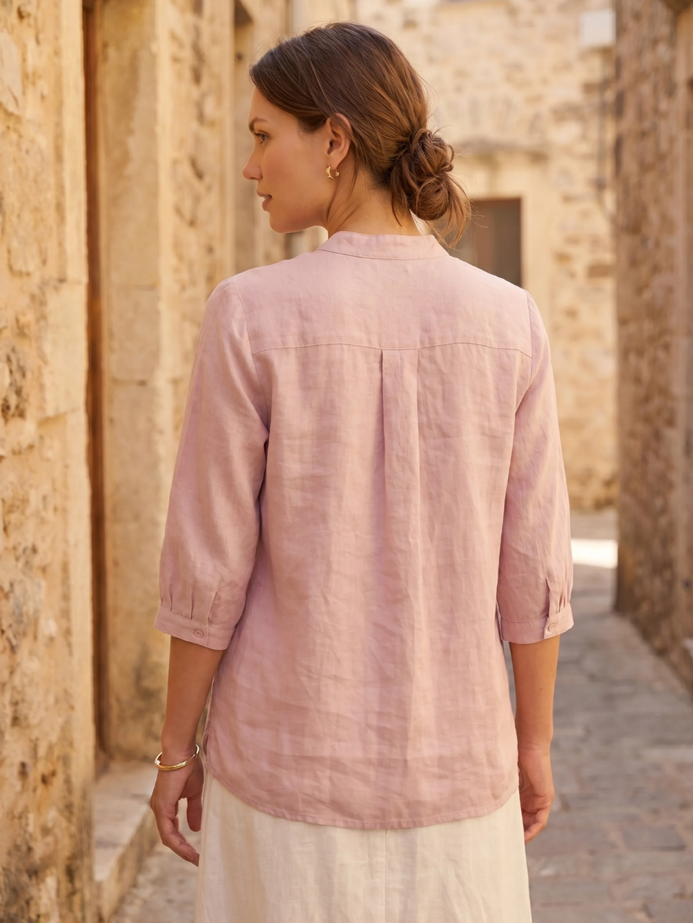 SLOANE Women's Three-Quarter Sleeve Linen Popover Blouse