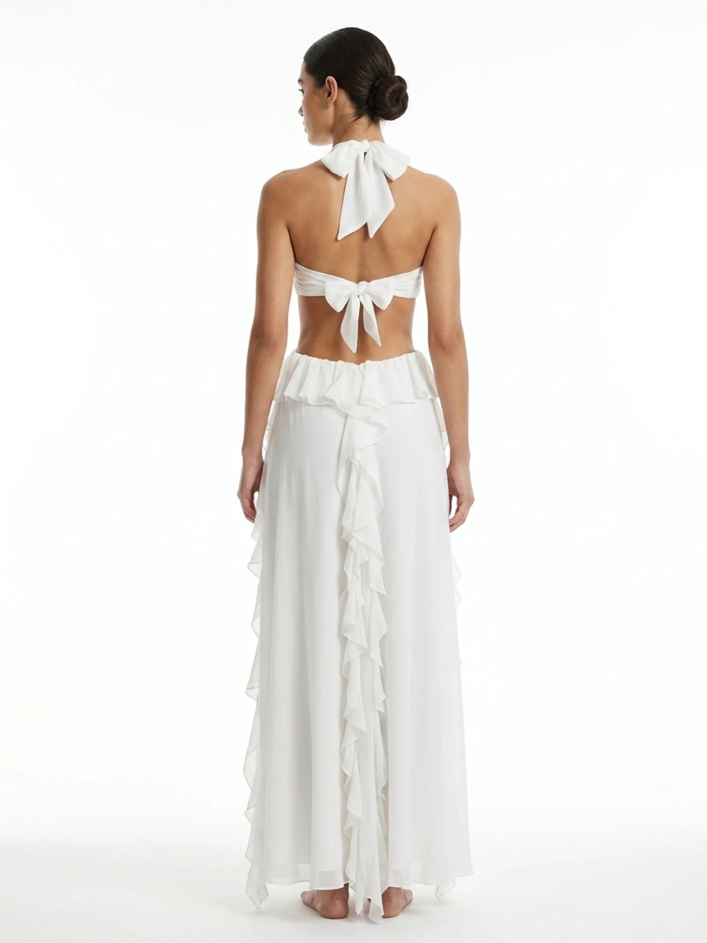 OCTAVIA Women's Halterneck Cut-Out Ruffle Maxi Dress