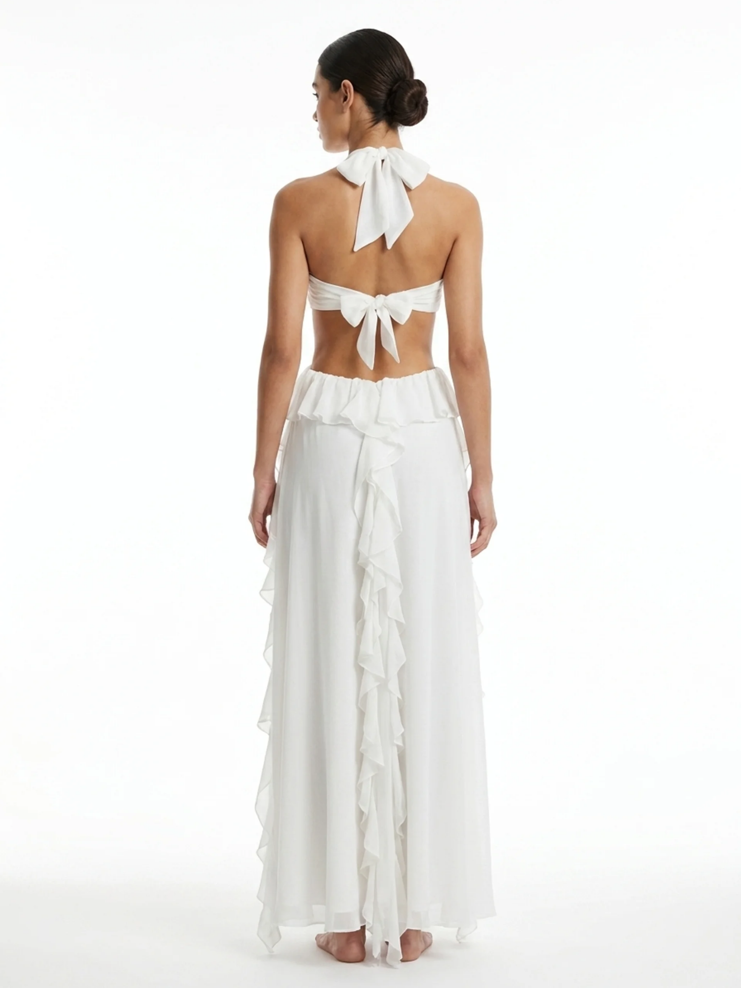 OCTAVIA Women's Halterneck Cut-Out Ruffle Maxi Dress