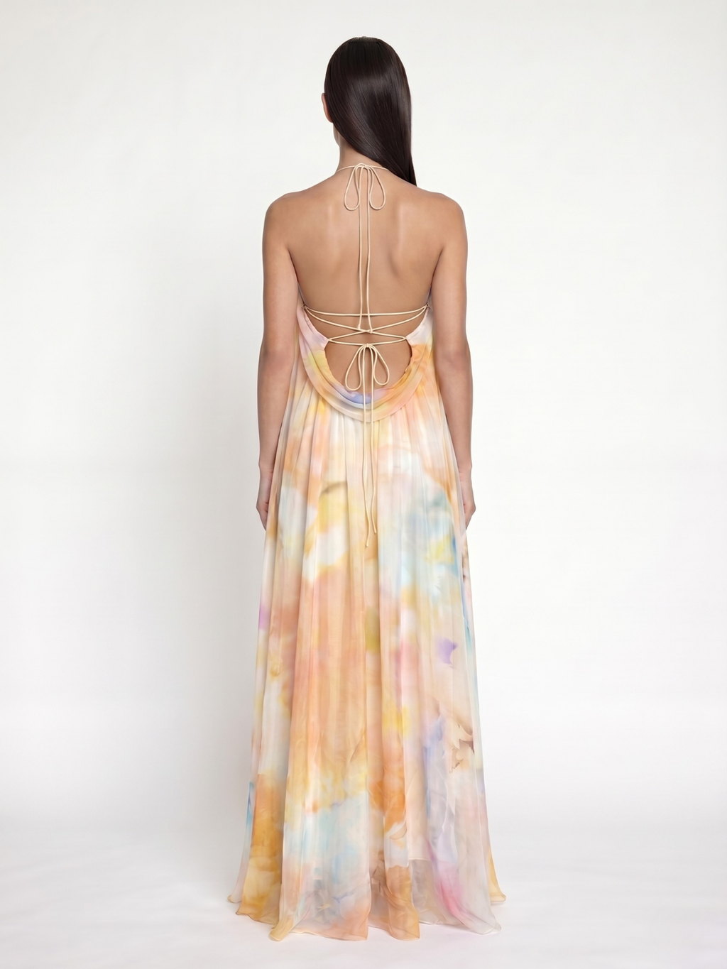 OPHELIA Women's Printed Halter Backless Flowing Maxi Dress