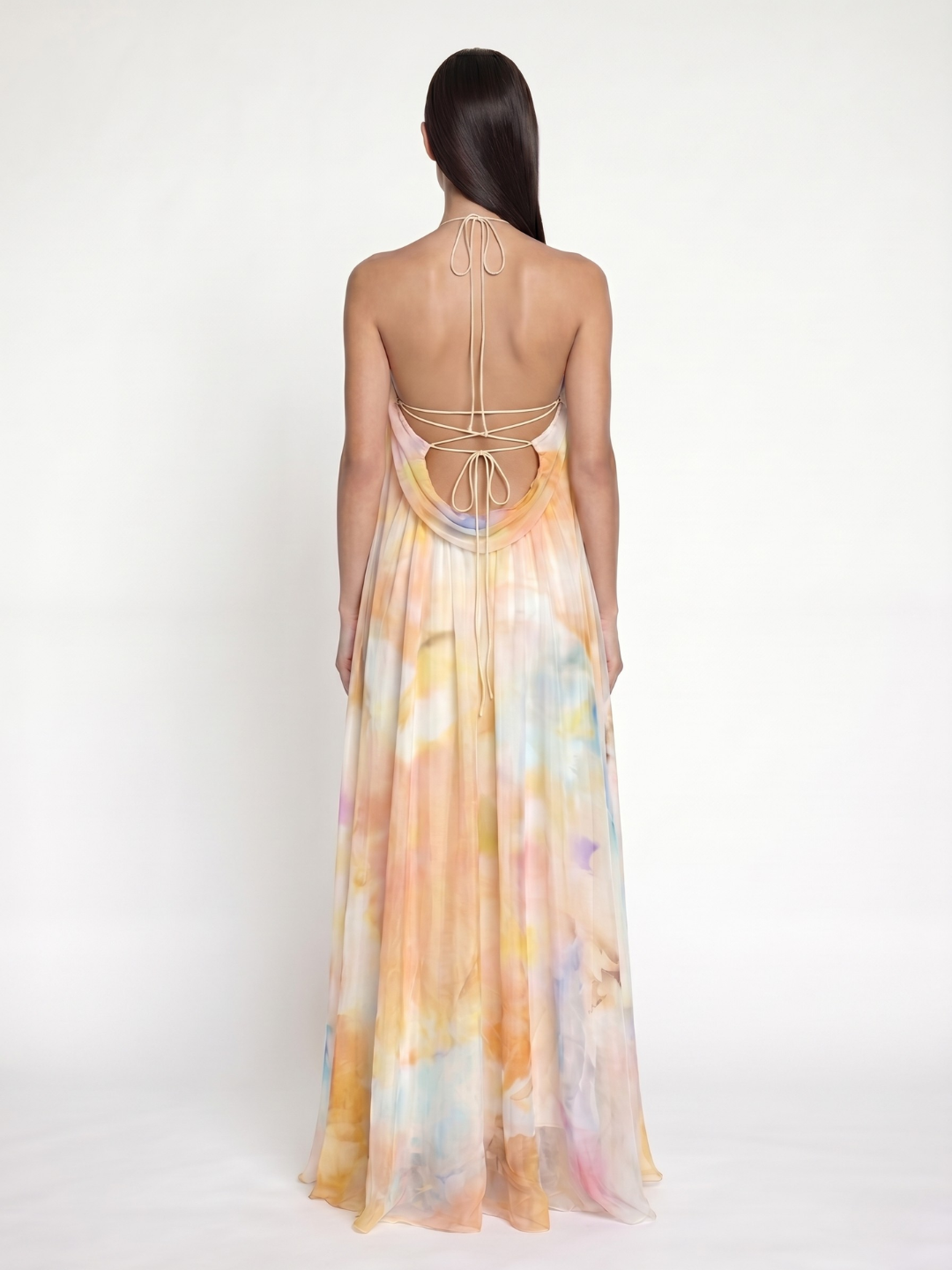 OPHELIA Women's Printed Halter Backless Flowing Maxi Dress