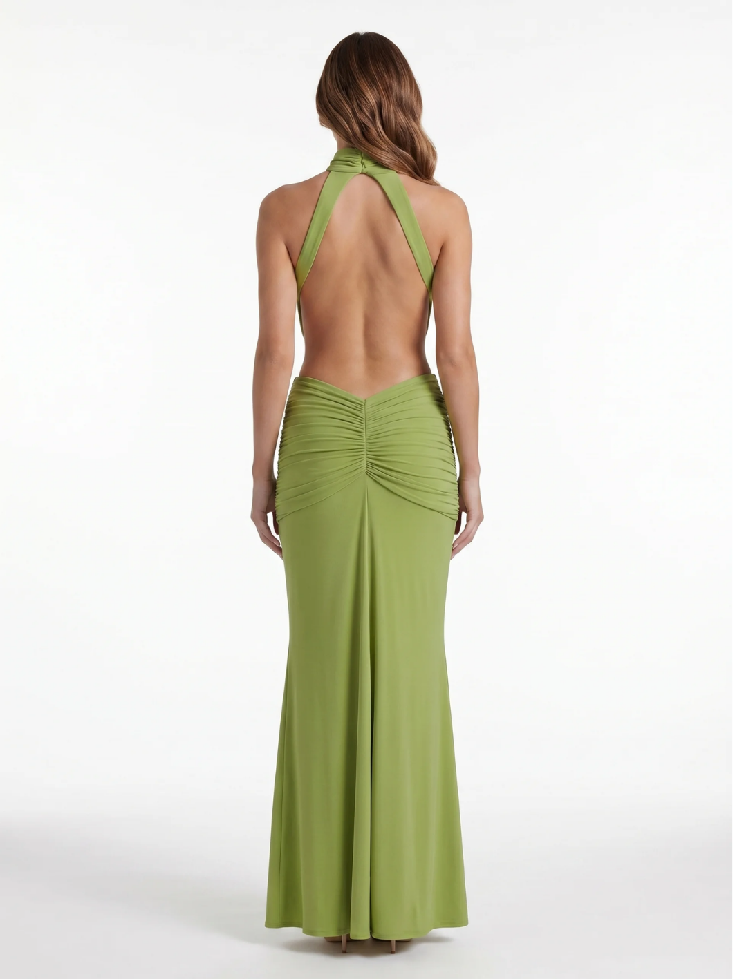 ADELINE Women's Halter Neck Side-Cutout Ruched Waist Maxi Dress – LirenneWear