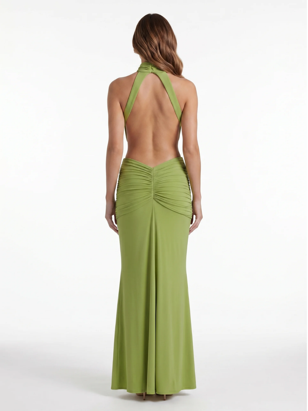 ADELINE Women's Halter Neck Side-Cutout Ruched Waist Maxi Dress