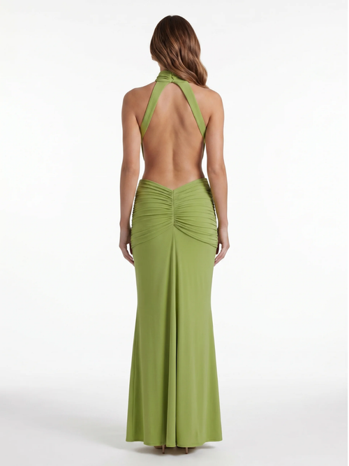ADELINE Women's Halter Neck Side-Cutout Ruched Waist Maxi Dress