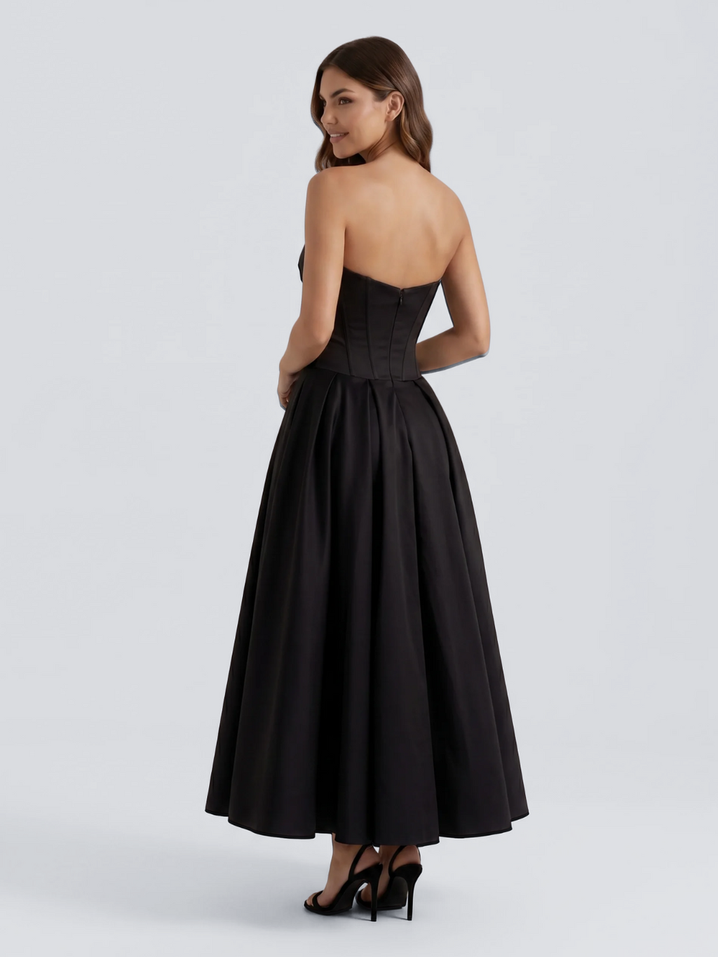 SAVANNAH Women's Strapless Sweetheart Midi Dress with Full Skirt