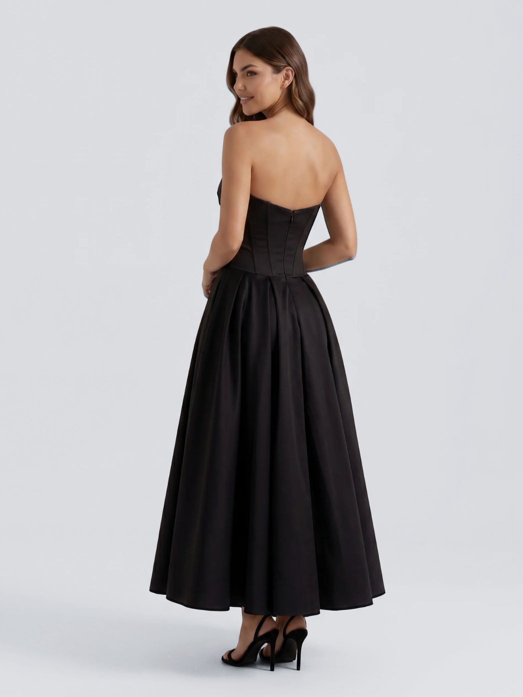 SAVANNAH Women's Strapless Sweetheart Midi Dress with Full Skirt