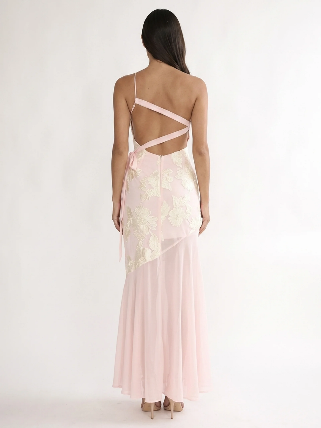 BRONWYN Women's One-Shoulder Floral Sheer-Hem Maxi Dress