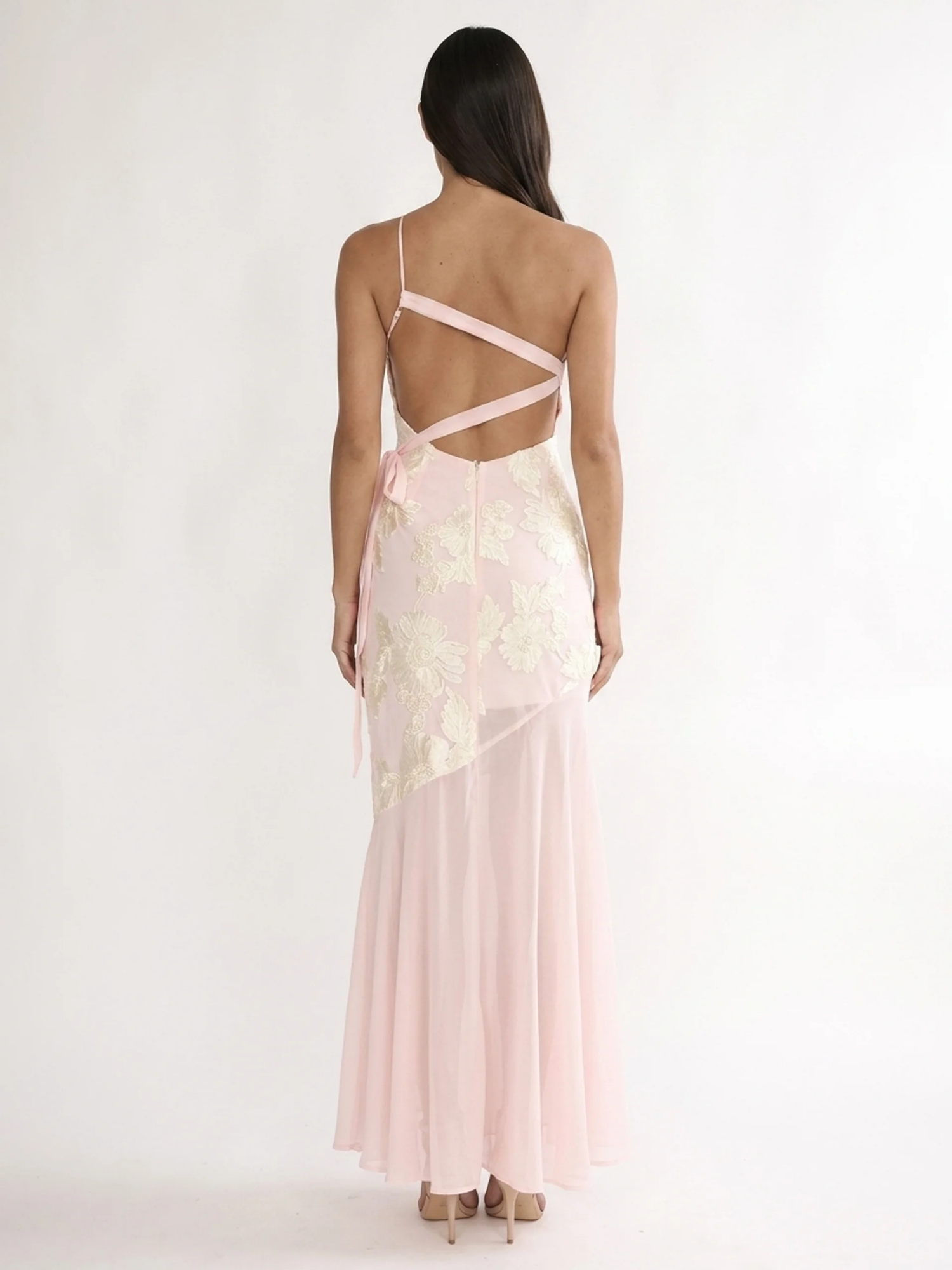 BRONWYN Women's One-Shoulder Floral Sheer-Hem Maxi Dress