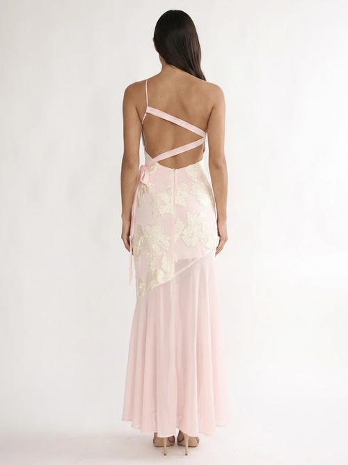 BRONWYN Women's One-Shoulder Floral Sheer-Hem Maxi Dress