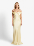 CAROL Women's Off-Shoulder Draped Satin Maxi Dress
