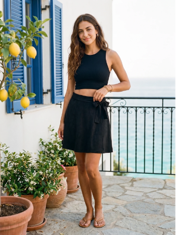 MACEY Women's Linen-Blend Faux-Wrap Mini Skort
