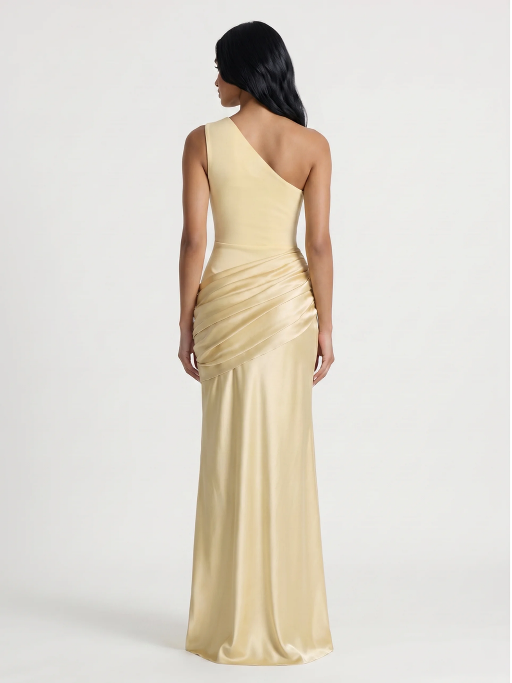 SERENA Women's One-Shoulder Draped Satin Column Maxi Dress